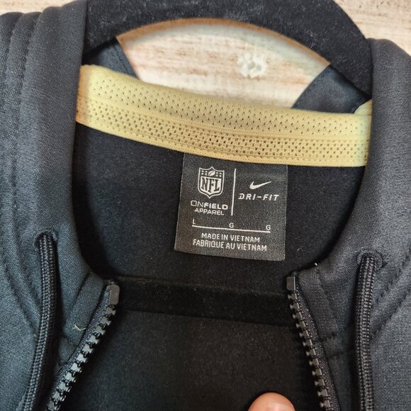 Nike Men's Size L NFL New Orleans Saints Dri Fit On-Field Hoodie Black Zip Up - Picture 12 of 16